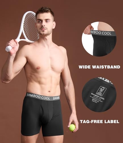 Image of BAMBOO COOL Men's Ultra ComfortSoft Underwear, Moisture Wicking & Breathable No Ride Up Boxer Briefs with Fly, Multipack
