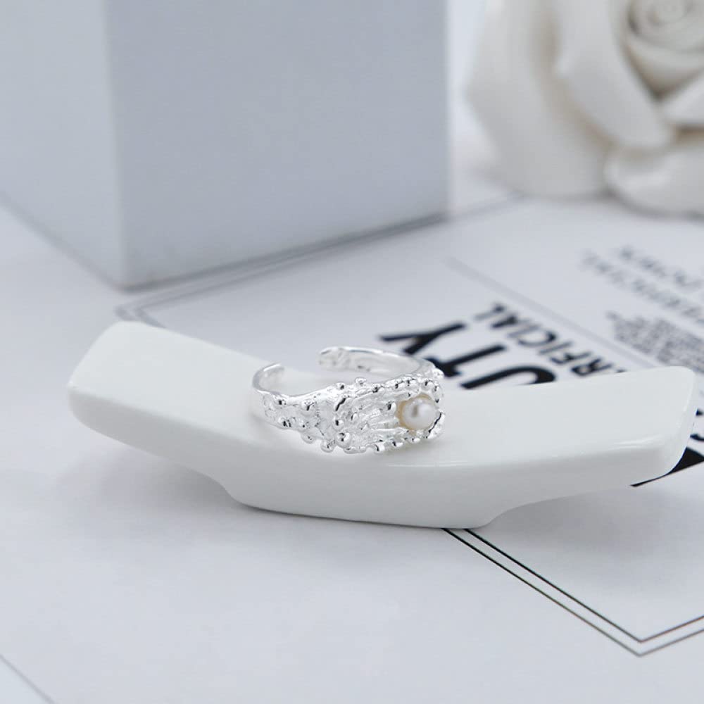 Verstellbarer Ring, S925 Sterling Silber Perle Lava Ring Verstellbare Ringe Unregelmäßigkeit Offener Ring Silber Daumenring Ewigkeitsring Hochzeit Charme Schmuck Geschenke Für Männer Mädchen Damen