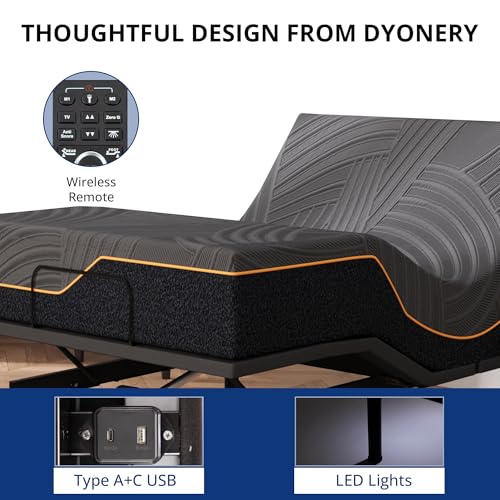 Image of Dyonery Twin XL Adjustable Bed Frame + 14 Inch Memory Foam Mattress | Wireless Remote, Head and Foot Incline & Massage, Zero Gravity, Cooling Copper Foam, Fiberglass Free, Tools-Free Assembly