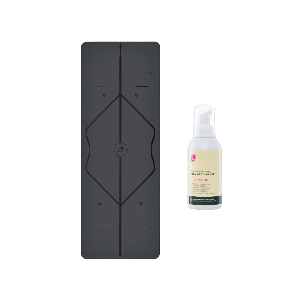 LIFORME Original Yoga Mat Ultimate Everyday Yoga Mat Cleaner- Bundle Pack Patented Alignment System Eco-Friendly Non-Slip Warrior-Grip Thick
