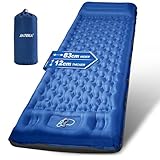 JATEKA Matelas Gonflable 1 Place, Matelas Gonflable 1 Place Large de 83 cm Ultra Léger avec Oreiller et Pompe à Pied intégrée, Matelas Gonflable Résistant à l'eau pour Randonnée/Tente Bleu Gris