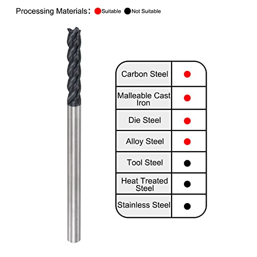 Image of uxcell Square Nose End Mill, 6mm Tip Dia Solid Carbide AlTiN Coated CNC Router Bits 4 Flute Spiral Milling Cutter HRC45 with 6mm Shank 100mm (4-inch) Length