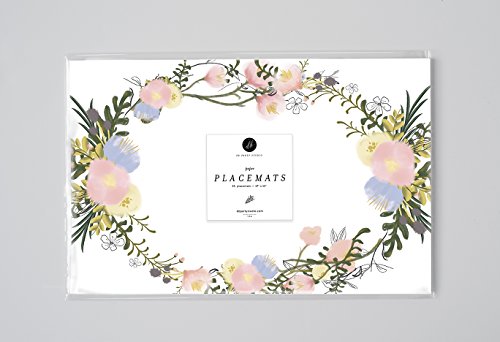 Db Party Studio 25 Pack Paper Place Mats For Baby Bridal Shower Graduation Birthday Parties Delicate Greenery & Floral Blooms Placemats Easy Cleanup Disposable Guest Table Settings Decor 17" X 11" #TOP2