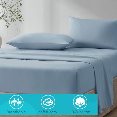 Comfort Spaces 100% Cotton Sheet Set Breathable, Lightweight, Soft with 12" Elastic Pocket Fits up to 14" Mattress, All Season Cozy Bedding, Matching Pillow Case, Twin XL Blue 3 Piece