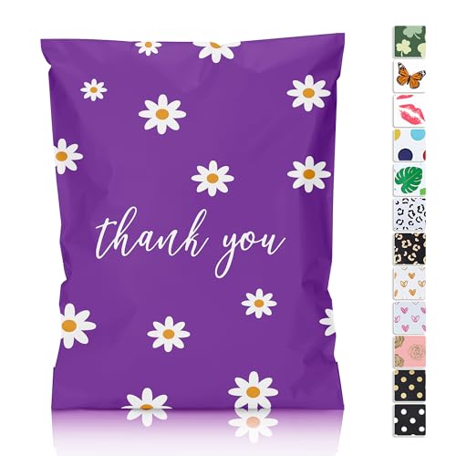 JinRuiKJ Thank You Poly Mailer 10x13 Inch 100 Pcs, Waterproof and Tear-Resistant Shipping Bags for Clothing, Cute Mailing Envelopes with Self-Seal, Chrysanthemum Printed Packaging Bags