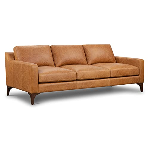 Poly & Bark Sorrento Leather Couch – 86-Inch Leather Sofa With Tufted Back - Full Grain Leather Couch With Feather-Down Topper On Seating Surfaces – Pure-Aniline Italian Leather – Cognac Tan #TOP2