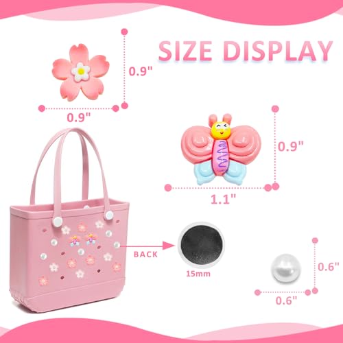 Charms for Bogg Bag, 17 Pcs Cherry Blossoms and Bees for Bogg Bag Accessories, Compatible with Women Rubber Beach Bag Tote Handbag Decoration2
