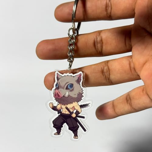 Image of Inosuke Hashibira Chibi Acrylic Keychain | Compatible with Demon Slayer Anime | Cute Anime Charm Keyring for Keys, Bag, Backpack | Otaku Gift