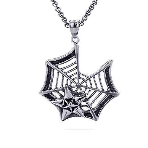Preisvergleich Produktbild Huangjiahao Punk Halskette Herren Silber Schwarz Gothic Spinnennetz Anhänger Edelstahl Anhänger DIY Schmuck Geburtstagsgeschenk Beste Geschenkwahl (Color : Silver Black, Size : 51 * 45mm)