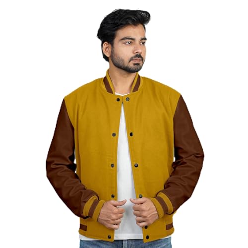 Image of Men's Fashion Varsity Jacket Causal Slim Fit Wool Letterman Baseball Bomber Jackets