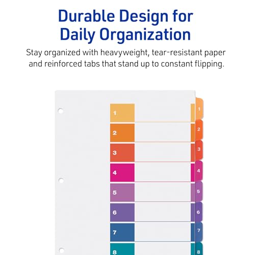 image for Avery Dividers for 3 Ring Binders, 8 Tabs per Set, Customizable Table 