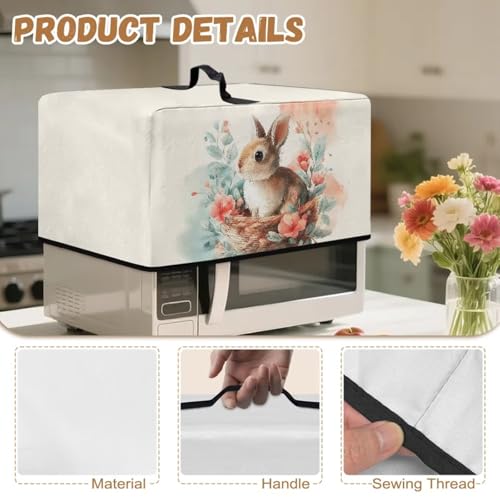 Image of Microwave Oven Dust Cover Air Fryer Toaster Oven Protector, Easter Decorations Small Appliances Cover, L, 20.9 x 15.7 x 12.4 Inches, Rabbit Floral Light Beige