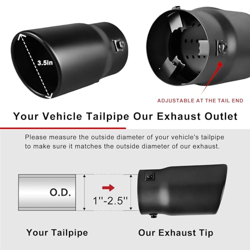 Image of 1.5 inch-2 inch Inlet Exhaust Tip Adjustable, 1.5 inch-2 inch x 3.5 inch x 6 inch for car