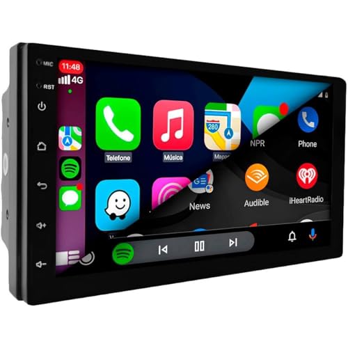 CENTRAL MULTIMÍDIA ANDROID 13, QUAD-CORE 4/64GB, TELA QLED 7' FULL TOUCH, 2 DIN SLIM, USB, SD, AUX, BLUETOOTH, ESPELHA ANDROID E IOS, CARPLAY E ANDROID AUTO COM OU SEM FIO