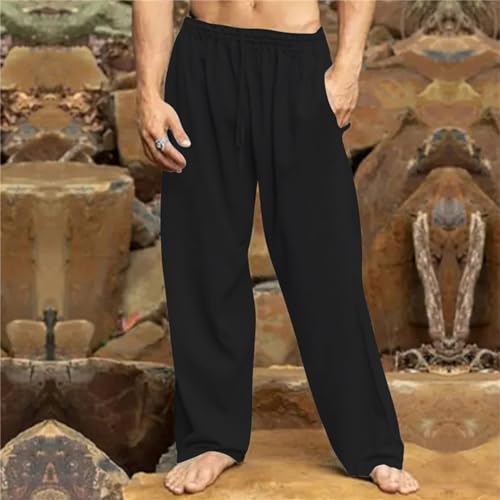 Mens Cotton Linen Drawstring Pants Lightweight Summer Casual Loose Yoga Jogger Pant Elastic Waist Wide Leg Sweatpants2