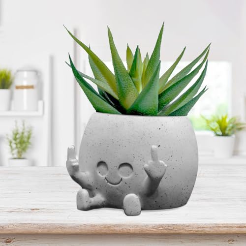 Toparad Smiling Plant Pot with Middle Fingers Up, Face...