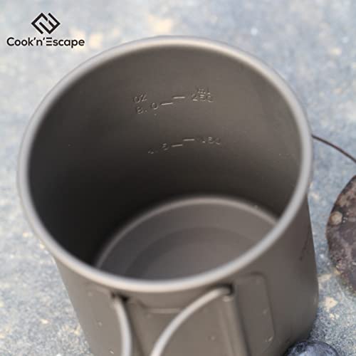 Image of COOK'N'ESCAPE Titanium Camping Pot, Camping Cookware Set, 2 in 1 Pots and Pans Set with Folding Handle, Ultralight Camping Frying Pan Open Over Fire Food Cooking for Outdoor Backpacking Hiking Picnic