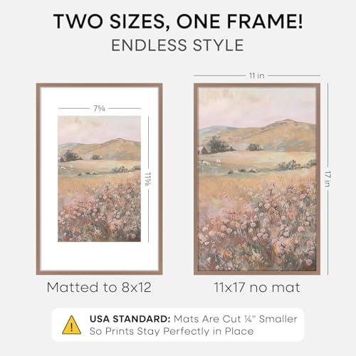 Image of Homeforia 11x17 Mocha Picture Frame, High-End Metal, 8x12 Mat, Glass | High End Aluminum, Tempered Glass, Acid-Free 8x12 Removable Mat, 11x17 in Edge-to-Edge Display 17x11, Wall Kit, Set Of 1