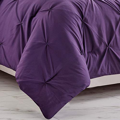 Wpm 2 Piece Microfiber Comforter Set Pinch Pleat Pintuck Down Alternative Bedding - All Season Purple Bedroom Decor- Jn1 (Dark Purple, Twin) #TOP5