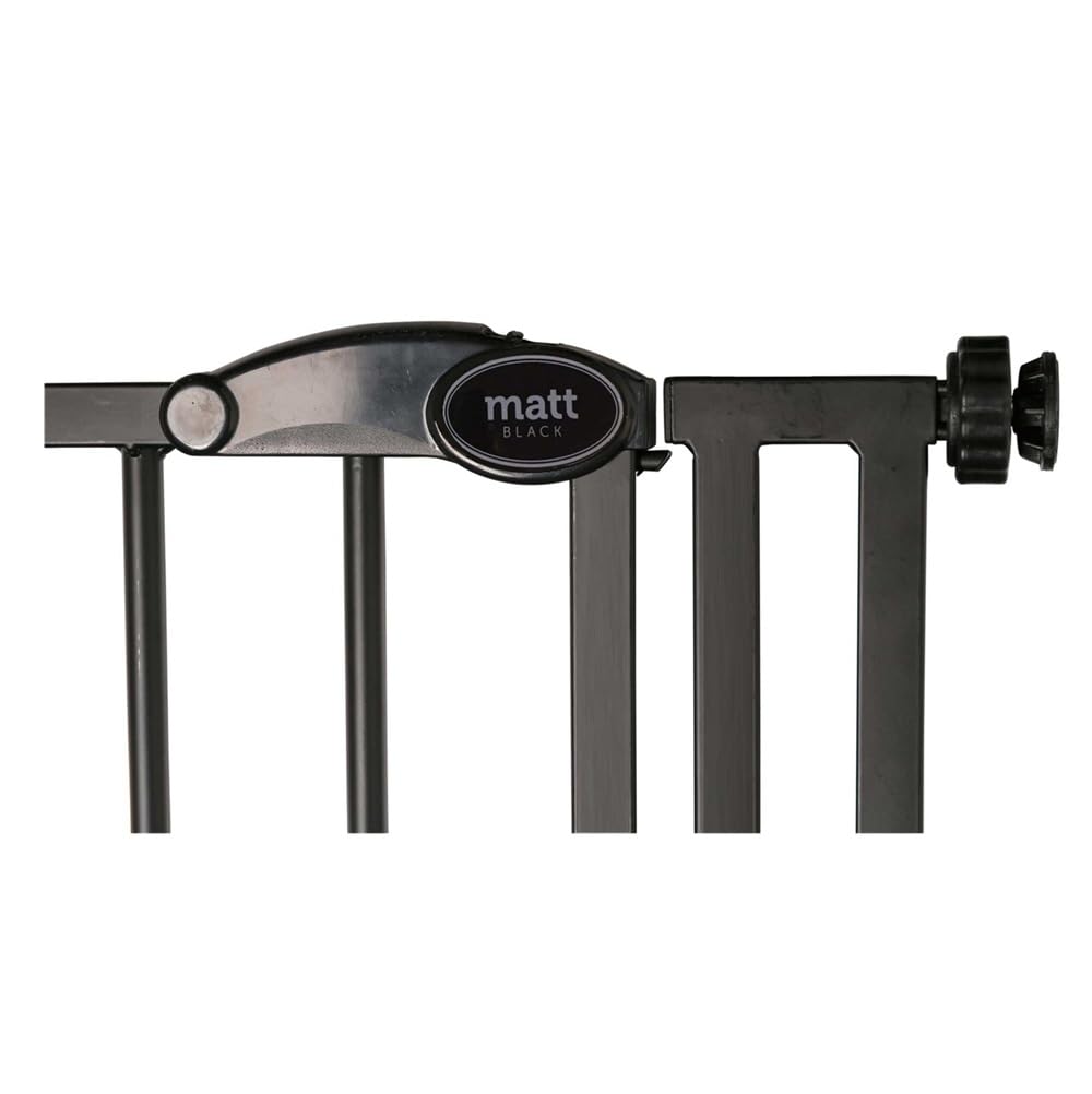 Safetots Puerta de Seguridad Autoajustable con Cierre Automático, Extra Estrecha, 61cm - 66,5cm, Negra Mate, Puerta de bebé con cierre automático, Barrera de seguridad para niños pequeños