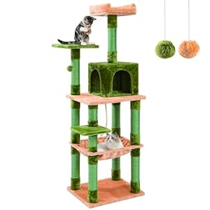 Cat Tree for Large Cats, 68 Inches Cat Tower for Indoor Cats, 5 Tires Multi-Level Cat Condo with Cat Scratching Posts, Cozy Perch, Cat Condo, Dangling Balls, Cactus Cat Tree