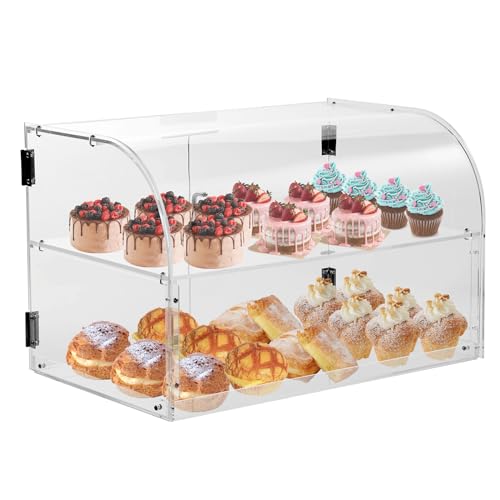 VEVOR Pastry Display Case, 2-Tier Commercial Countertop Bakery Display Case, Acrylic Display Box with Rear Door Access & Removable Shelves, Keep Fresh for Donut Bagels Cake Cookie, 22