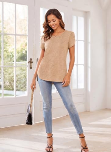 Image of Herou Women's Casual Long /Short Sleeve T Shirt Crewneck with Side Split Fall Pullover Loose Tunic Sweater Tops