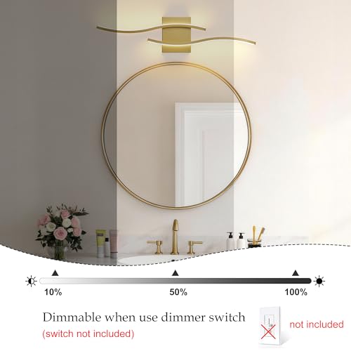 Image of KARTOOSH Hardwired Gold Vanity Lights for Bathroom | 1 Pack 23.6 in LED Vanity Light, 5CCT Dimmable, Waterproof Rustproof, Hardwired Wall Mount for Bathroom Mirror Sides