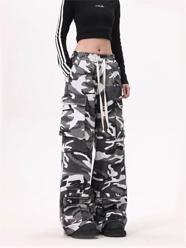 SANGTREE Women's Camo Cargo Pants Multi-Pocket Casual Wide Legs Streetwear3