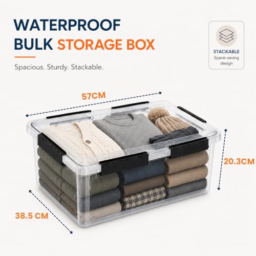 Image of Stackable Storage Box with Lids, 32L, Pack of 2 | Waterproof, Clear, Heavy Duty, Bulk Storage