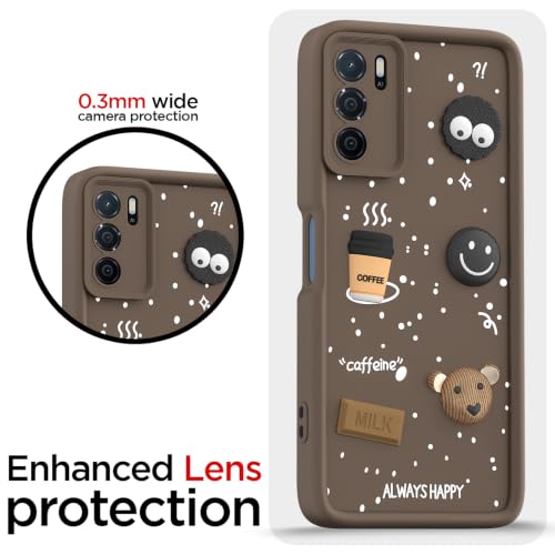 Image of Pikkme Back Cover for Oppo A16 | 3D Bear Silicone Cute & Fun Coffee Cartoon | Full Body Protection Bumper Case (Brown)