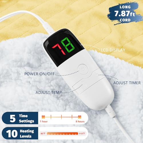 BOMOVA Heated Electric Throw Blanket - 50" x 60" Heating Blanket with 10 Heating Levels & 8 Hours Auto Off, Warm Flannel Blanket with Over-Heat Protection, for Women, ETL & FCC Certified