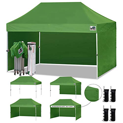 Image of Eurmax USA 10x15 Pop Up Canopy Tent,Commercial Tent with Patented No-Tip Rolling Bag,4 Zippered Removable Walls,UV & Water Resistant Canopy Top,Heavy Duty Outdoor Gazebo,Instant Shelter(Field Green)