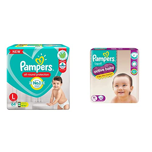Image of Pampers Diaper Pants, Large, 64 Count & Pampers Active Baby Diapers, Medium, 90 Count
