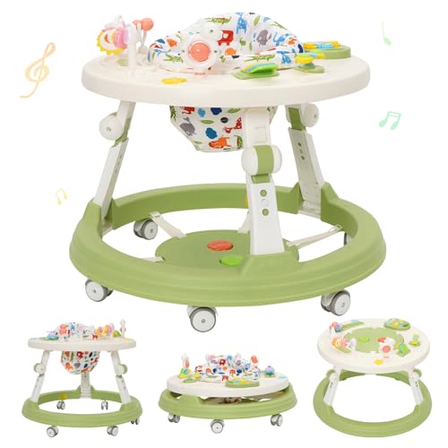 5-in-1 Baby Walker Musical Pedal Board Converts into a Building Block Table Adjustable and Foldable Height Suitable for Babies 6 Months and Older Learning to Walk
