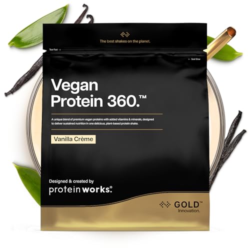 Protein Works | Vegan Protein 360 - Gold Innovation, Vanilla Crème, 16 Servings, 100% Plant Based & Natural, Premium Multi-Protein Blend, Low Fat Shake, Low Calorie Shake, 500g
