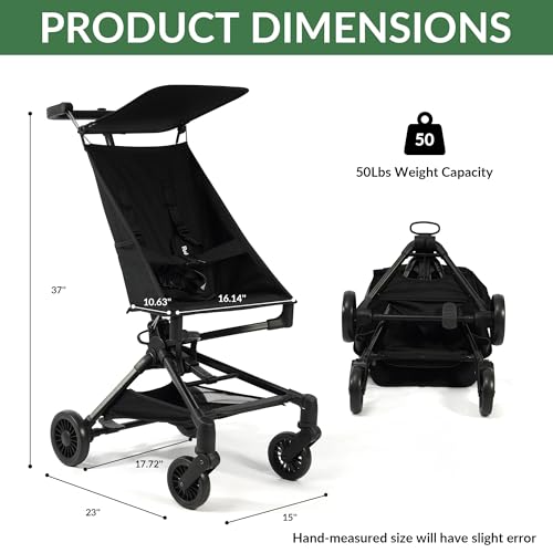 Lightweight Travel Stroller for Airplane, 10.5 lbs Compact Foldable Baby Stroller with Sun Visor & Storage Basket, Convenience Airplane Strollers with Lockable Rear Wheels and Breathable Fabric, Black - Image 3