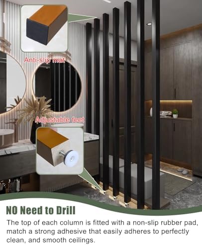 Wall Partition Room Divider Floor to Ceiling 1 Pc / 3pcs / 5pcs Modern Decor Screen Partition Post for Apartment, Black Room Separator Wooden Slats, Customized Room Divider Columns(3pcs,130cm/51.1in/4