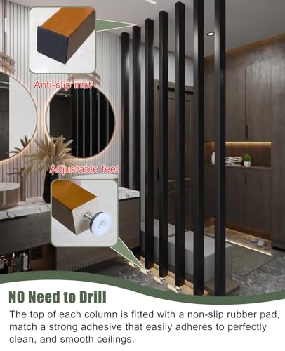 Wall Partition Room Divider Floor to Ceiling 1 Pcs / 3pcs / 5pcs Modern Decor Screen Partition Post for Apartment, Black Room Separator Wooden Slats, Customized Room Divider Columns(1 pcs,70cm/27.5in/