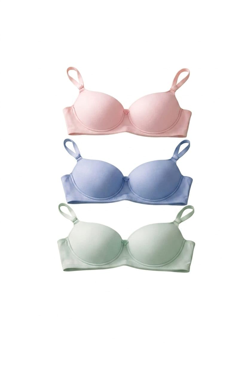 koisa Women's T-Shirt Bra, Padded Push-Up Style, Pink, Green and Blue, 3 Pack-picture-35