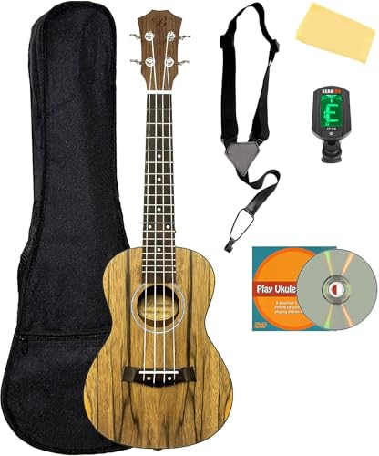 Barcelona Walnut Concert Ukulele Bundle with Gig Bag, Tuner, Strap, Austin Bazaar Instructional DVD, and Polishing Cloth