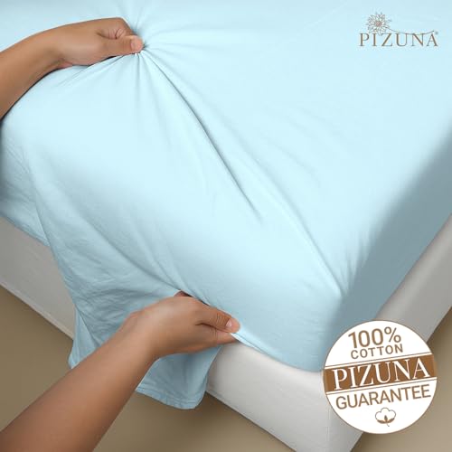 Image of Pizuna 100% Cotton Bedsheet Super King Size Baby Blue, 800 Thread Count Long Staple Combed Cotton Flat Bedsheets 108x108 Inches with 4 Pillow Covers, Bed Sheet for Super King Size Bed