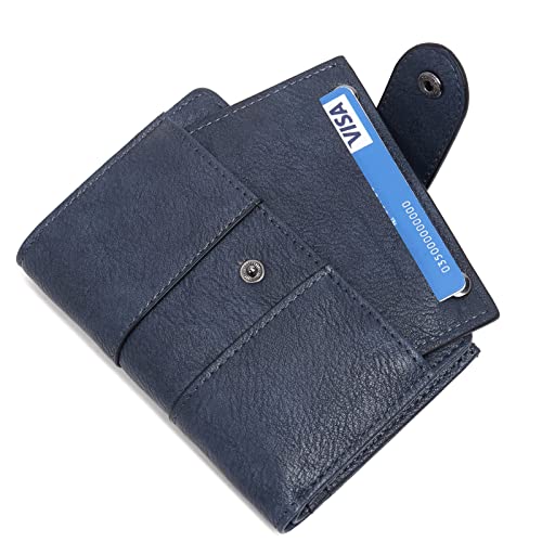 Image of CLUCI Small Wallet for Women Leather Bifold Multi Mini Card Holder Organizer Designer Ladies Zipper Coin with Removable ID Window, Blue, small, Bifold Wallet