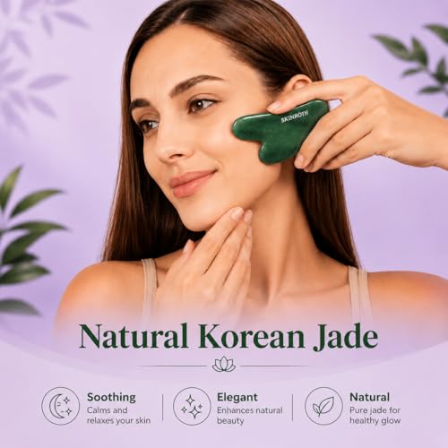 Image of Korean Jade Gua Sha Facial Massager Tool | Natural Stone Guasha | Jawline, Double Chin, Wrinkles | Face Sculpting Stone Massager, Comes in Premium Rigid Box best for Gift