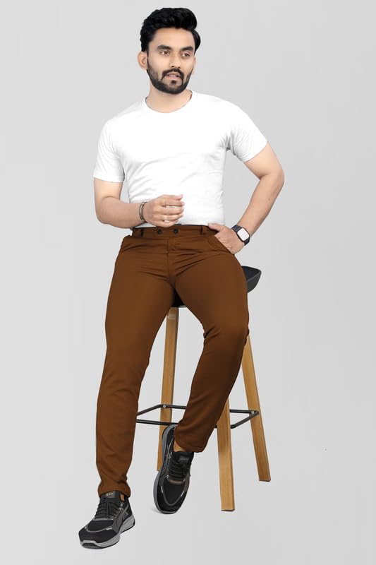 Image of MiraMichi Men's Slim Fit Formal Trousers - Crafted from Premium Lycra Blend Fabric, Solid Pattern, Ideal for Formal Occasions