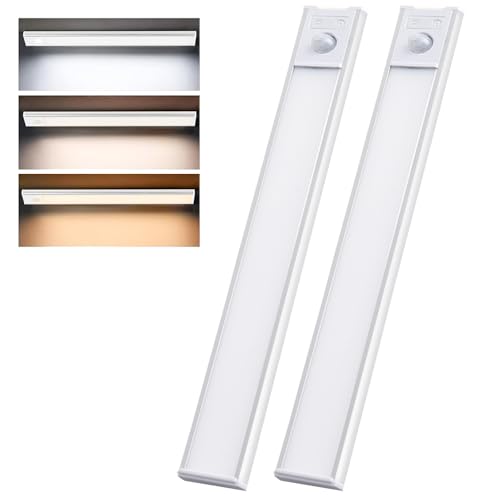 HuitengTec Under Cabinet Light, 30 LED Motion Sensor Light, Wireless Under Counter Lights, Rechargeable Battery Operated Closet Lights, 2 Pack Dimmable 3 Lighting Modes, for Kitchen, Stairs, Closets