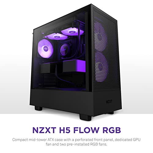 Image of NZXT H5 Flow RGB Compact ATX Mid-Tower Computer Case /Gaming Cabinet - Black | Support Mini-ITX, Micro-ATX, ATX | Pre-Installed 2 x 140mm Front Fans, 1 x 120mm Rear and Bottom Fans - CC-H51FB-R1