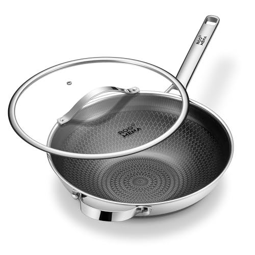 Wok pan with Lid, Hybrid Ceramic 13 Inch Tri-Ply Stainless Steel Woks & Stir-fry Pans Nonstick, Non-Toxic, PFAS/PFOA/PTFE Free, Metal Utensil Safe, Dishwasher & Oven Safe, Induction Compatible