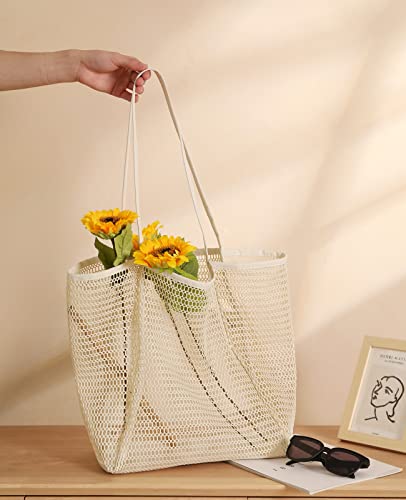 Image of Iioscre Beach Bag for Women, Causal Hobo Handbags with Zipper Inner Pocket, Foldable Swim Tote Bag for Vacation Essentials