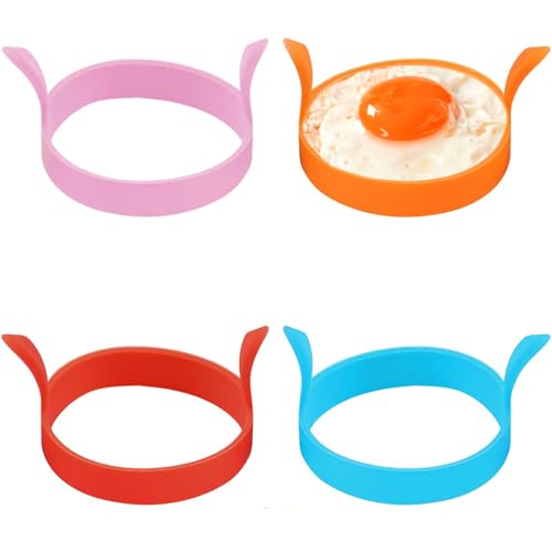 Cossaot 4 Stück Crumpet Ringe Silikon, 11.5 CM Formen für Spiegeleier Silikon, Silikonform Pancakes, Rund Spiegeleiform, für Schichtkuchen Käsekuchen Regenbogenkuchen (4 Couleurs)
